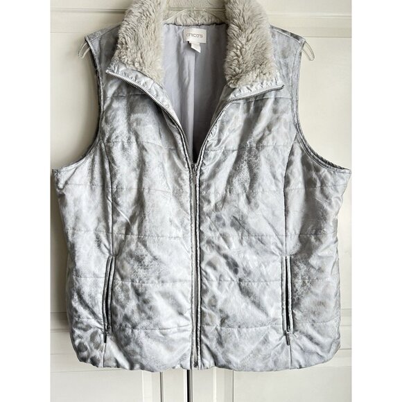 Chicos Puffer Vest Womens Large‎ 3 Silver Zip Up - Picture 4 of 9